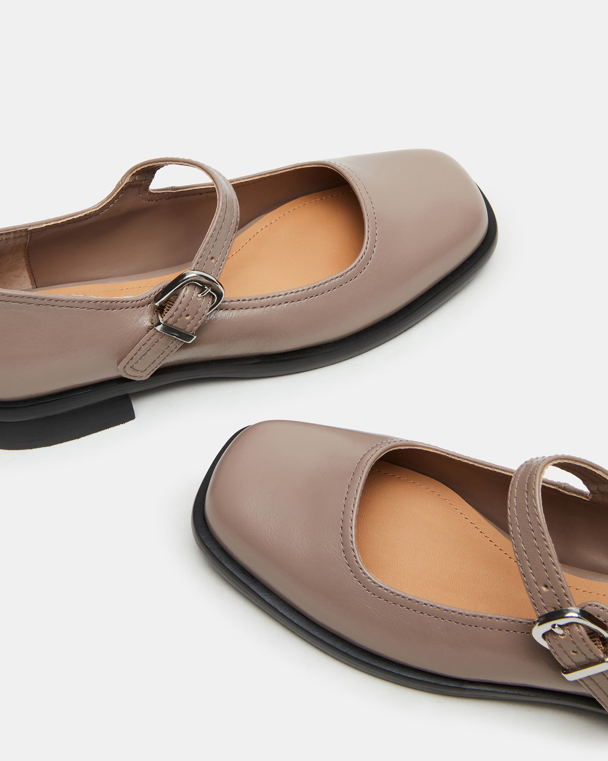 DELANCY Taupe Leather Women's Mary Jane Flats | Steve Madden discount