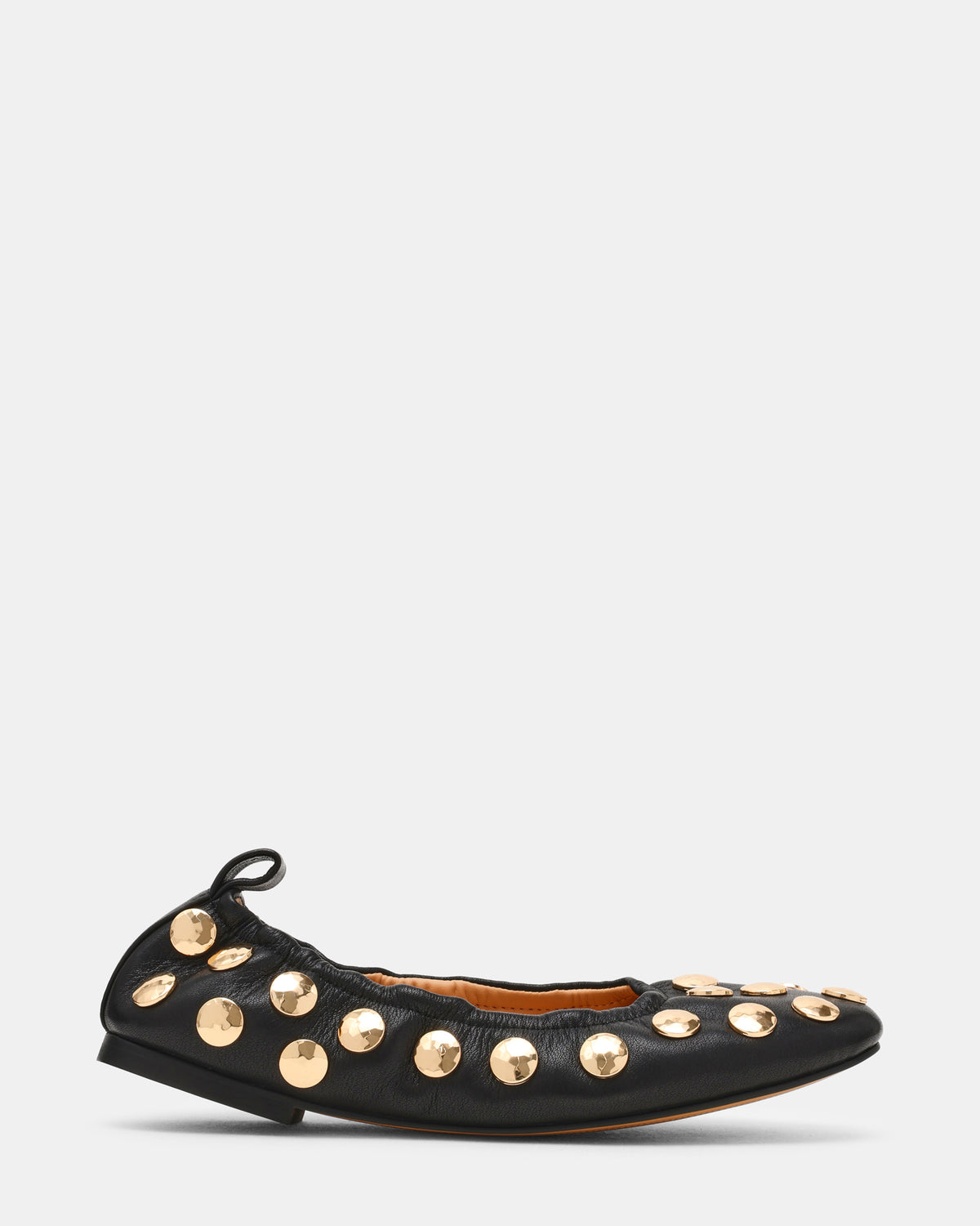 LANTA Black Leather Studded Gold-Detail Round-Toe Women's Flat | Steve Madden Sale