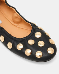 LANTA Black Leather Studded Gold-Detail Round-Toe Women's Flat | Steve Madden Sale