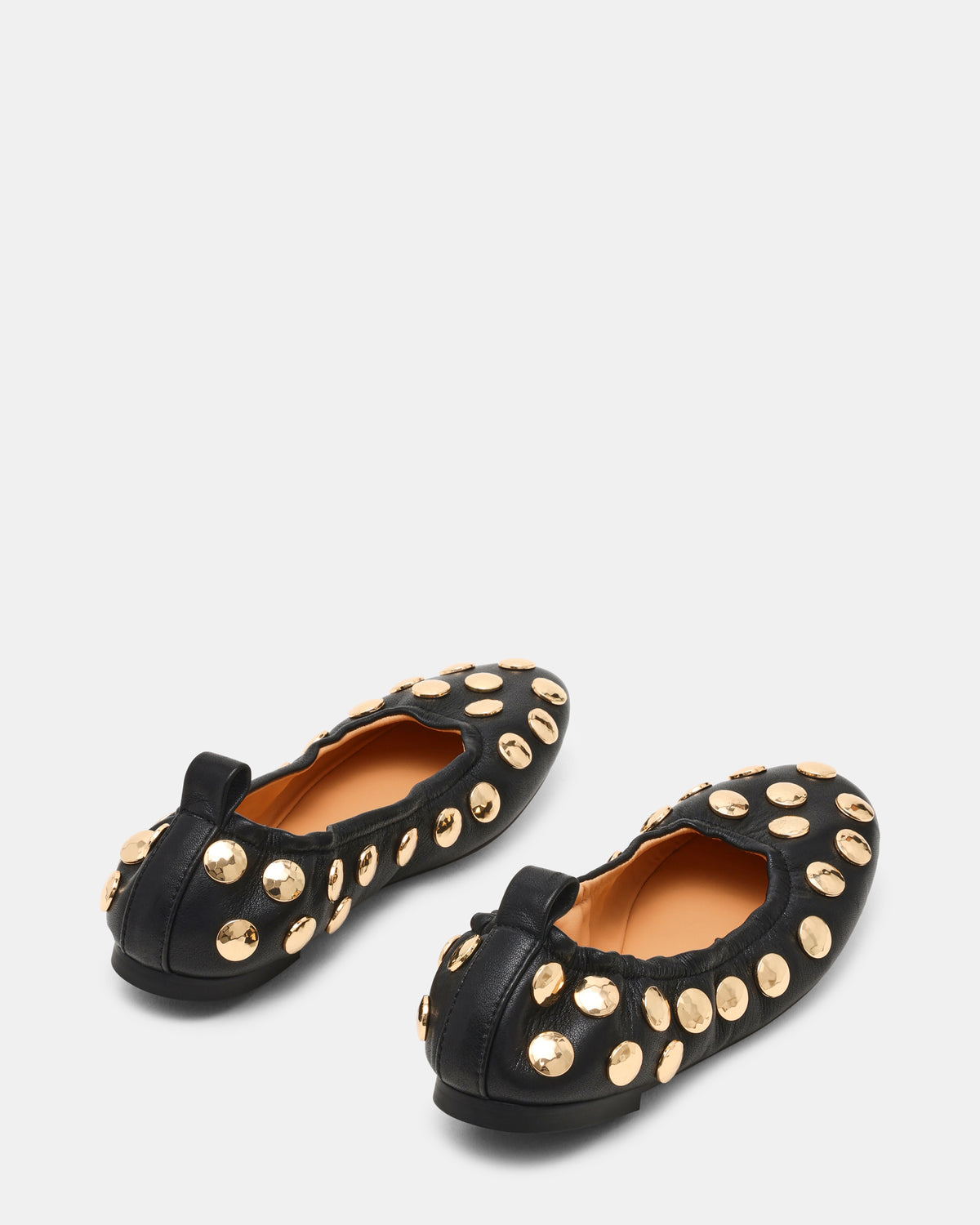 LANTA Black Leather Studded Gold-Detail Round-Toe Women's Flat | Steve Madden Sale