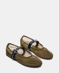MITSY Olive/Black Mary Jane Mesh Ballet Women's Flat | Steve Madden US
