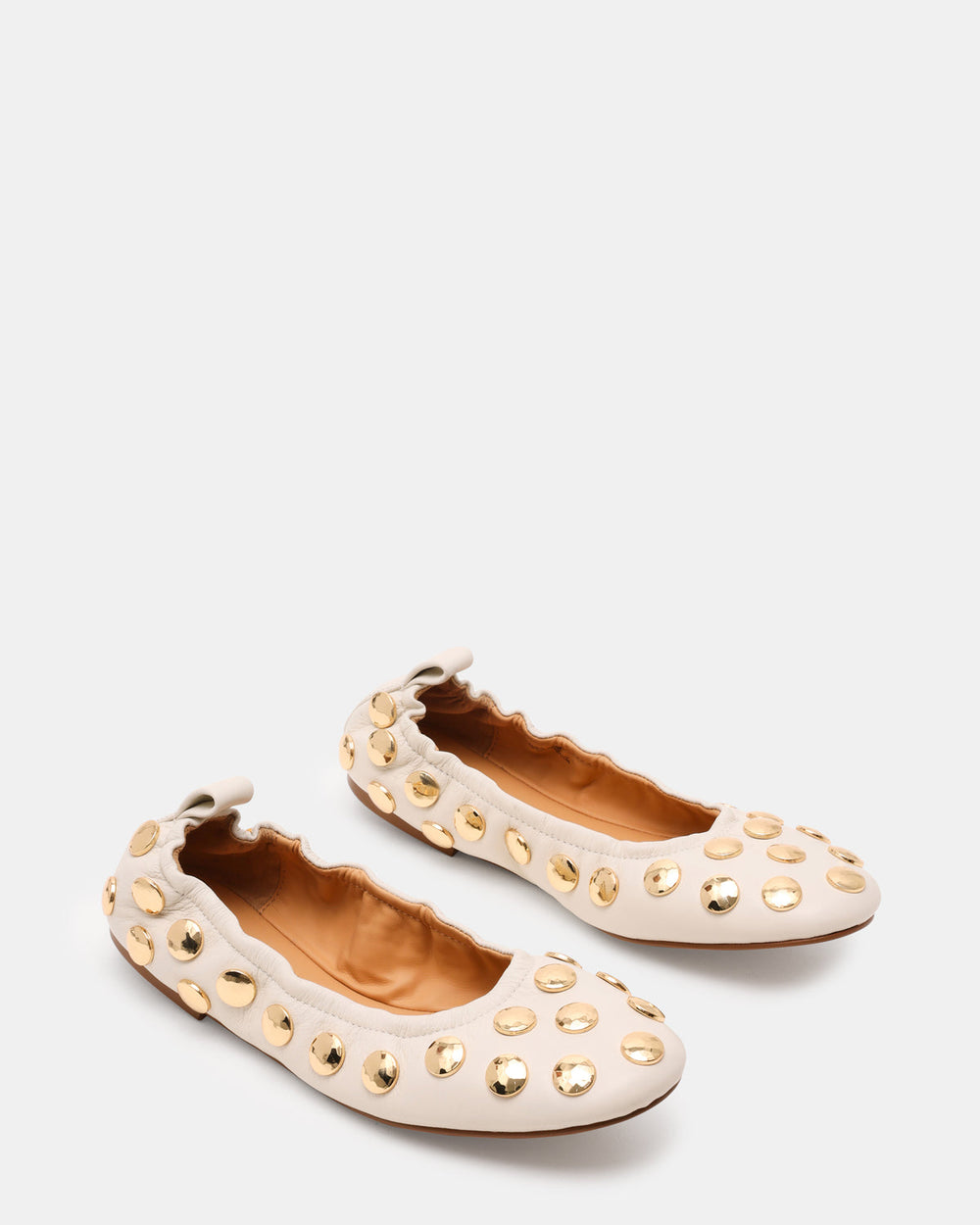 LANTA White Leather Studded Gold-Detail Round-Toe Women's Flat | Steve Madden online
