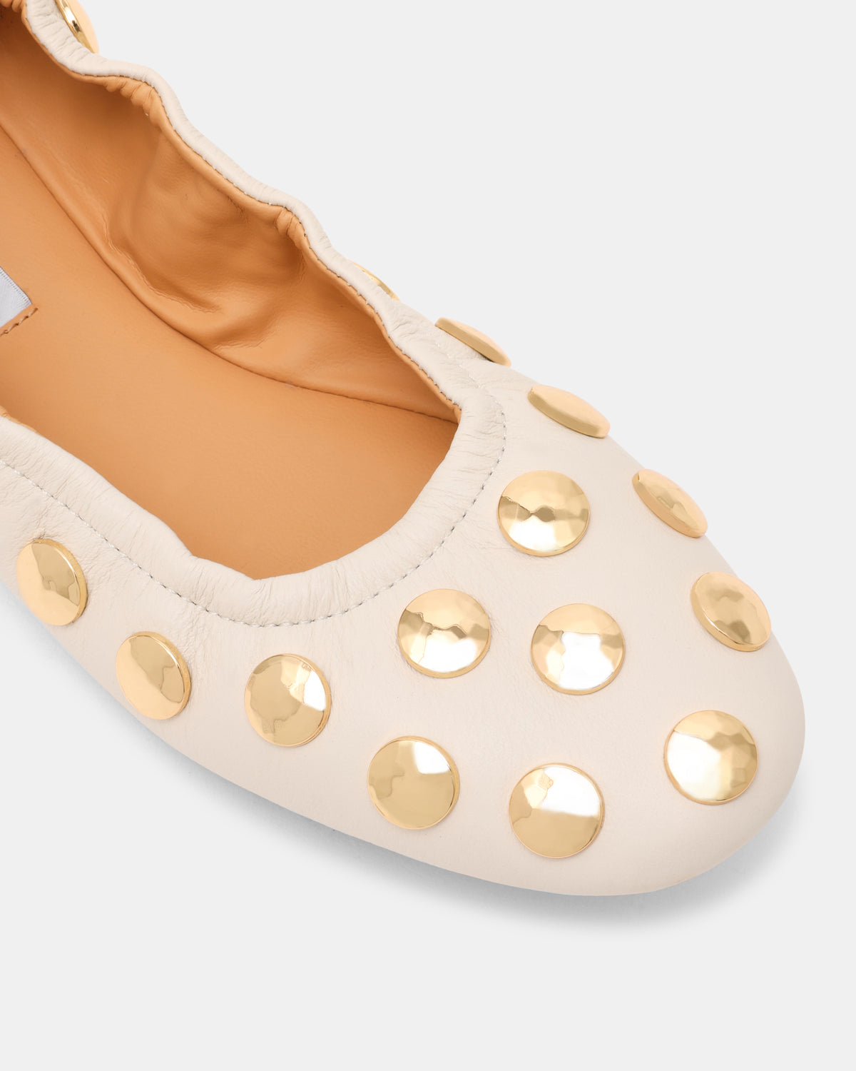 LANTA White Leather Studded Gold-Detail Round-Toe Women's Flat | Steve Madden online