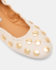 LANTA White Leather Studded Gold-Detail Round-Toe Women's Flat | Steve Madden online