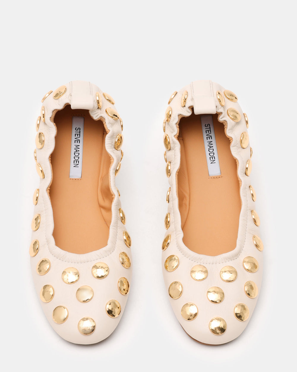 LANTA White Leather Studded Gold-Detail Round-Toe Women's Flat | Steve Madden online