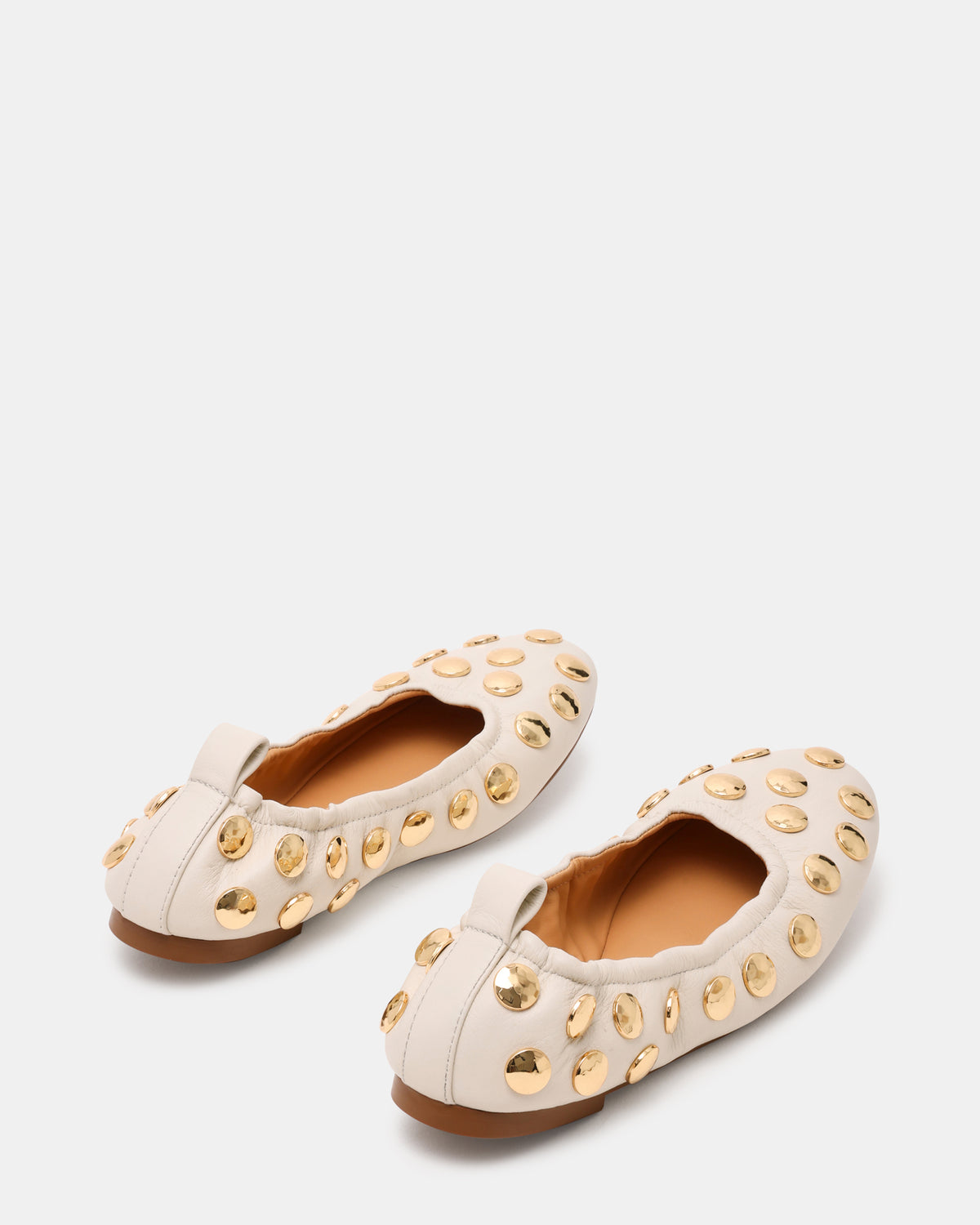 LANTA White Leather Studded Gold-Detail Round-Toe Women's Flat | Steve Madden online