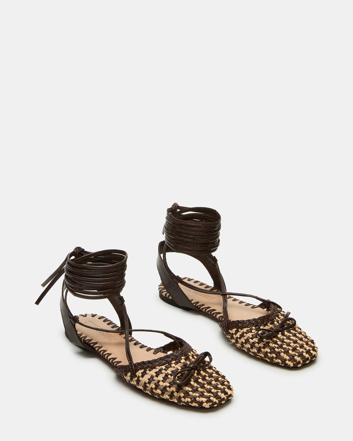 GOSSAMER Brown Leather Women's Woven Lace-Up Ballet Flat | Steve Madden outlet