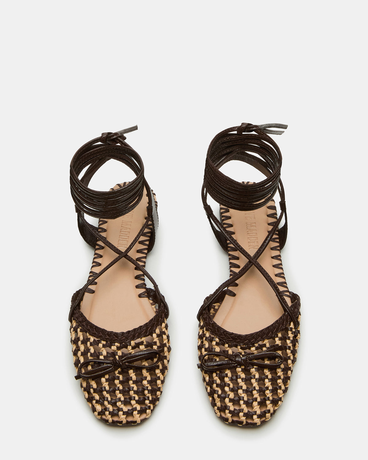 GOSSAMER Brown Leather Women's Woven Lace-Up Ballet Flat | Steve Madden outlet
