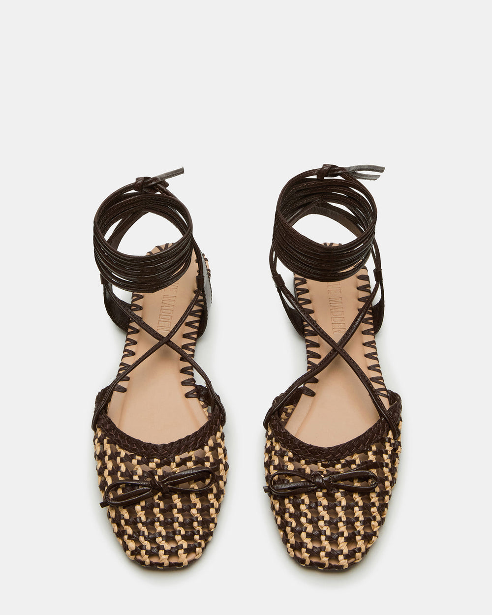 GOSSAMER Brown Leather Women's Woven Lace-Up Ballet Flat | Steve Madden outlet