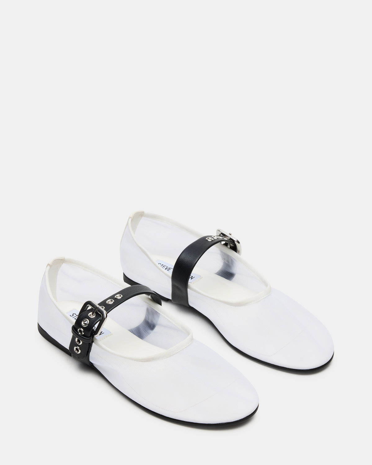 MITSY White/Black Mary Jane Mesh Ballet Women's Flat | Steve Madden for Sale