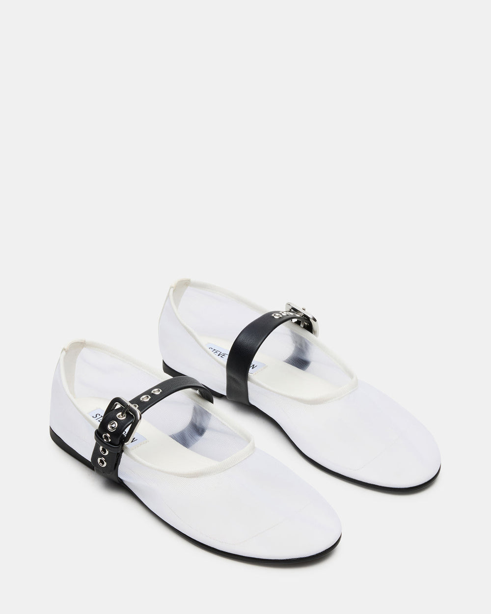 MITSY White/Black Mary Jane Mesh Ballet Women's Flat | Steve Madden for Sale