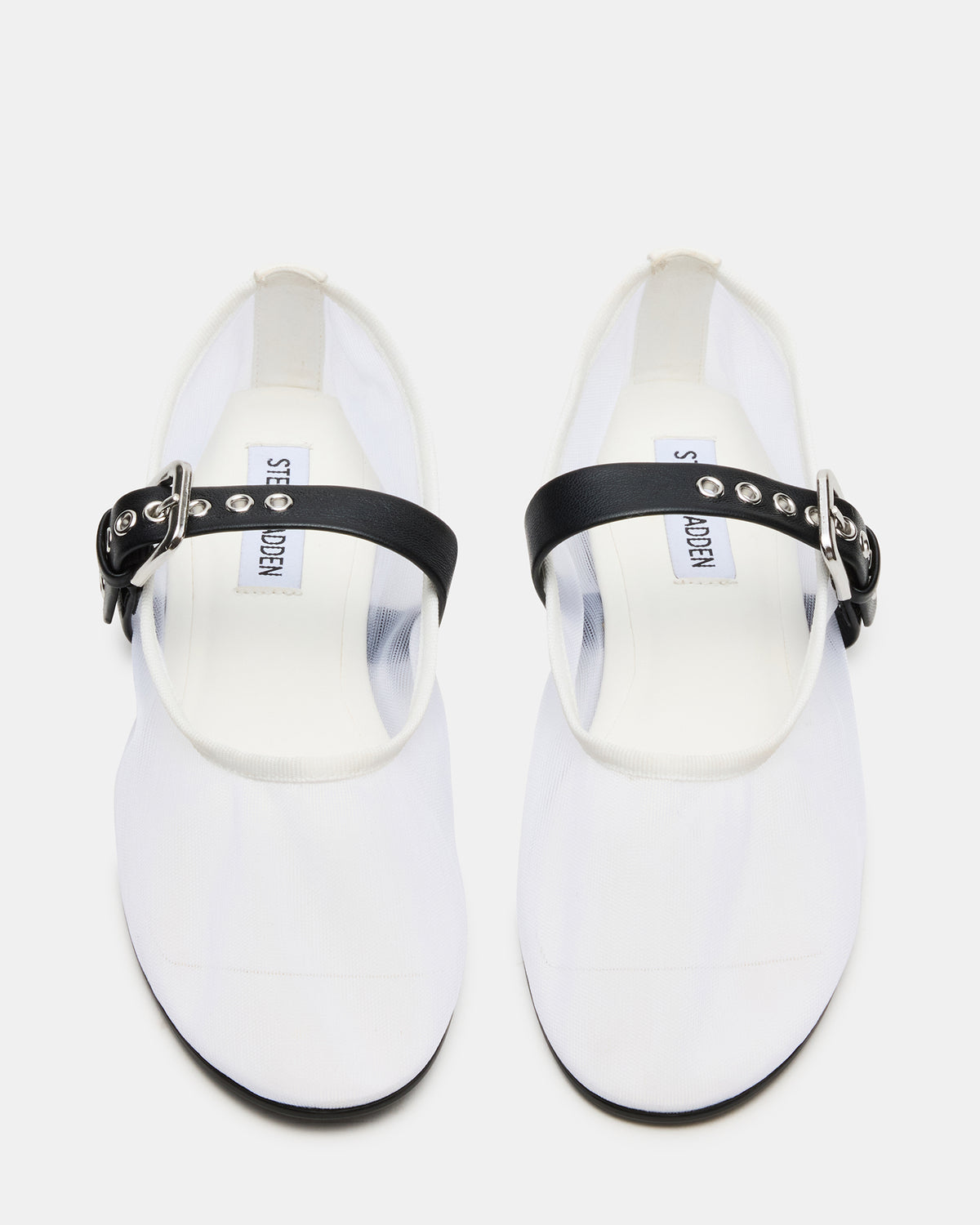 MITSY White/Black Mary Jane Mesh Ballet Women's Flat | Steve Madden for Sale
