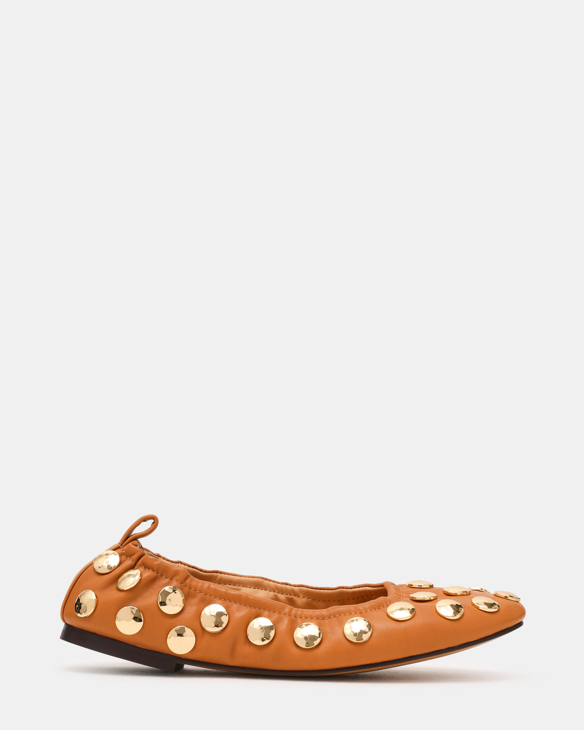 LANTA Tan Leather Studded Gold-Detail Round-Toe Women's Flat | Steve Madden on Sale