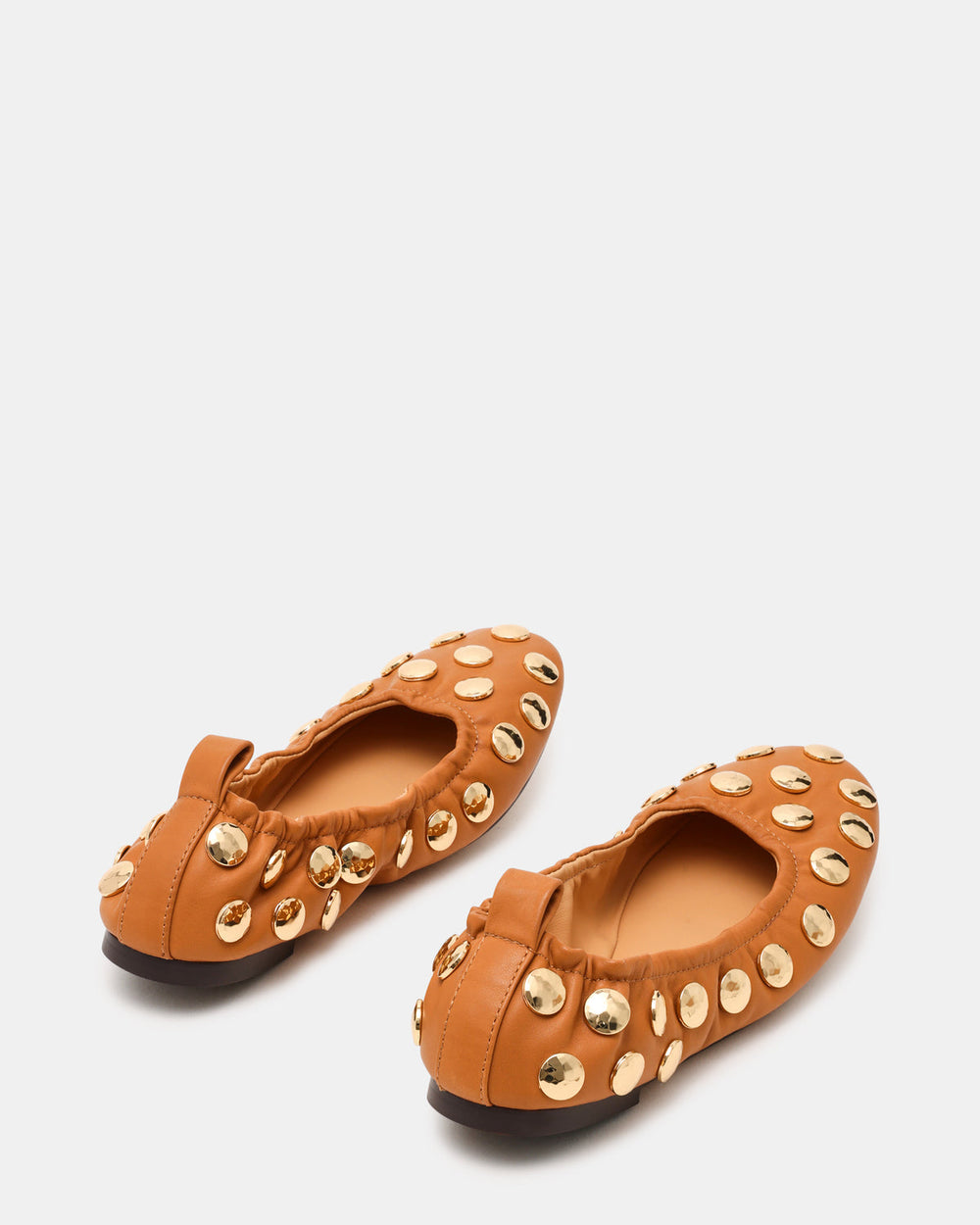 LANTA Tan Leather Studded Gold-Detail Round-Toe Women's Flat | Steve Madden on Sale