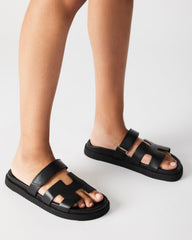 MAYVEN Black Leather Flatform Slide Women's Sandal | Steve Madden for Sale