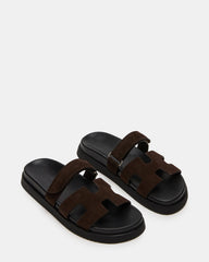 MAYVEN Chocolate Brown Suede Flatform Slide Women's Sandal | Steve Madden Sale