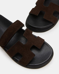 MAYVEN Chocolate Brown Suede Flatform Slide Women's Sandal | Steve Madden Sale