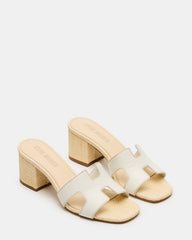 HANA BONE LEATHER Square-Toe Mule Block Heel Women's Sandal | Steve Madden on Sale