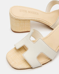 HANA BONE LEATHER Square-Toe Mule Block Heel Women's Sandal | Steve Madden on Sale