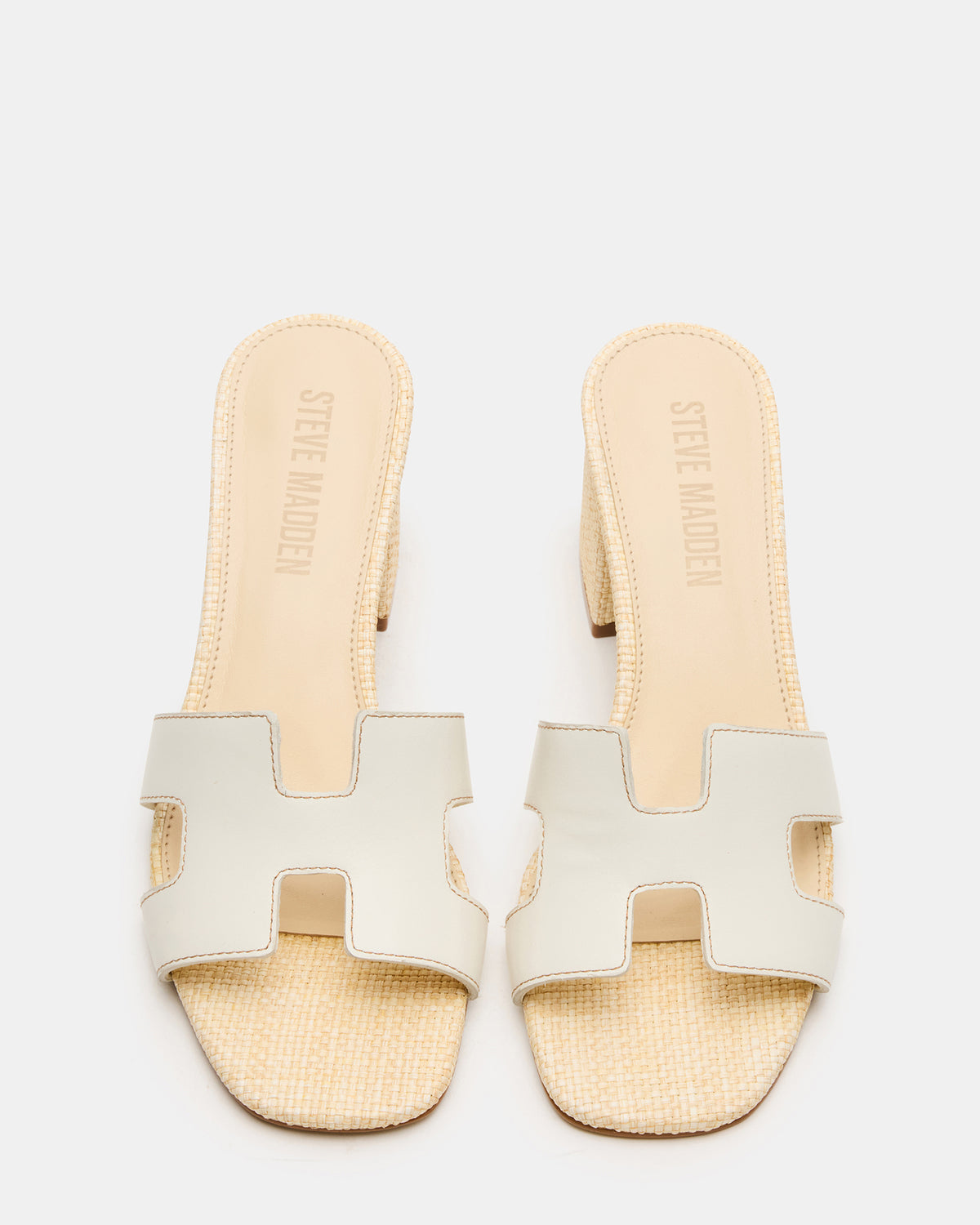 HANA BONE LEATHER Square-Toe Mule Block Heel Women's Sandal | Steve Madden on Sale