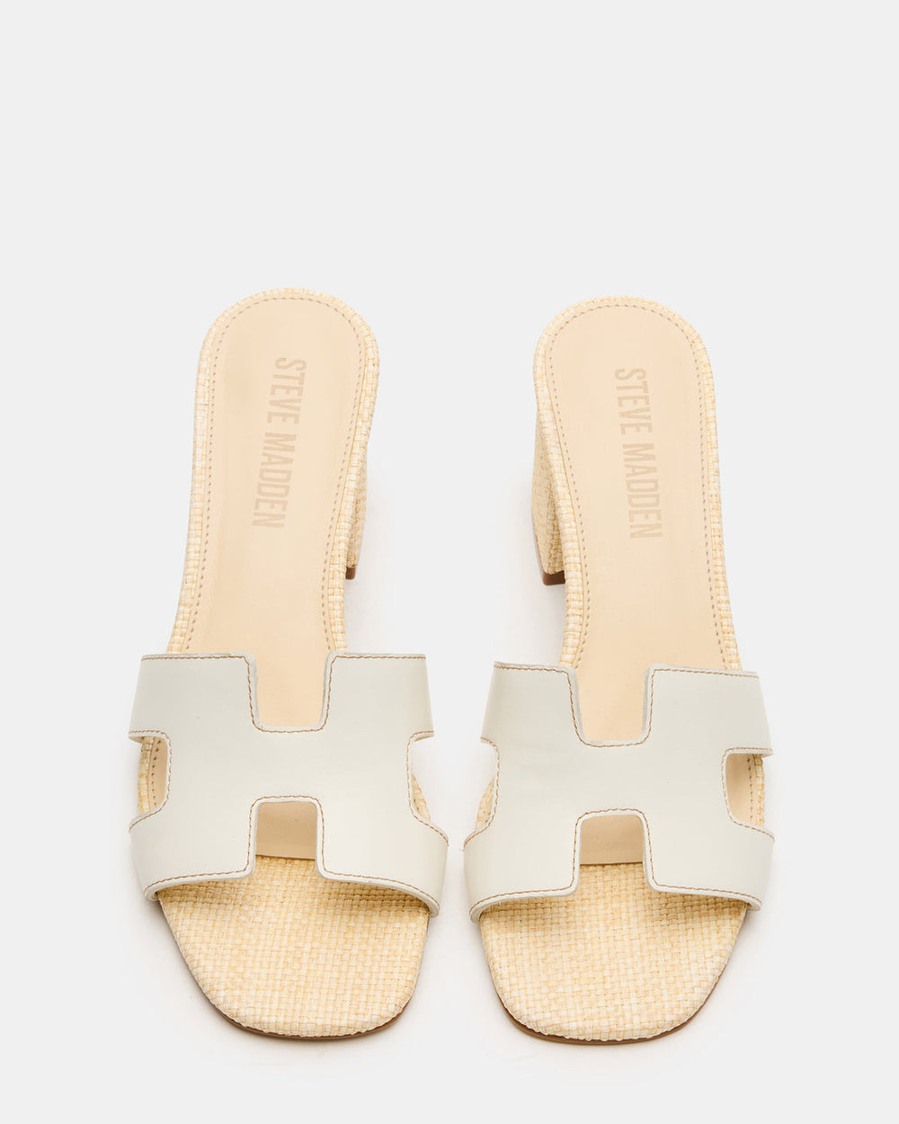 HANA BONE LEATHER Square-Toe Mule Block Heel Women's Sandal | Steve Madden on Sale