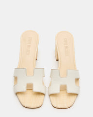 HANA BONE LEATHER Square-Toe Mule Block Heel Women's Sandal | Steve Madden on Sale