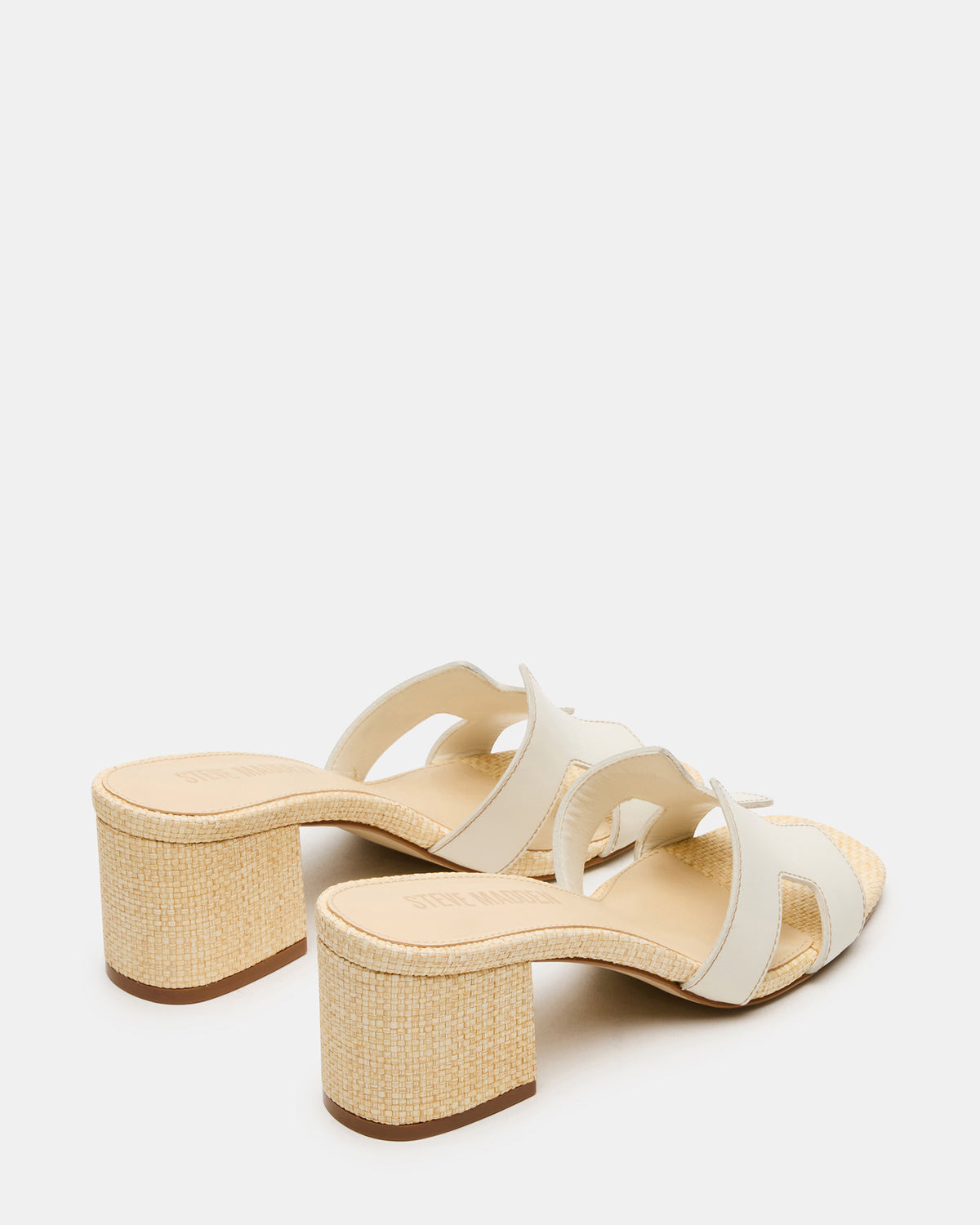 HANA BONE LEATHER Square-Toe Mule Block Heel Women's Sandal | Steve Madden on Sale
