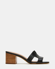 HANA Black Leather Square-Toe Mule Block Heel Women's Sandal | Steve Madden near me