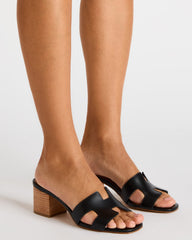 HANA Black Leather Square-Toe Mule Block Heel Women's Sandal | Steve Madden near me