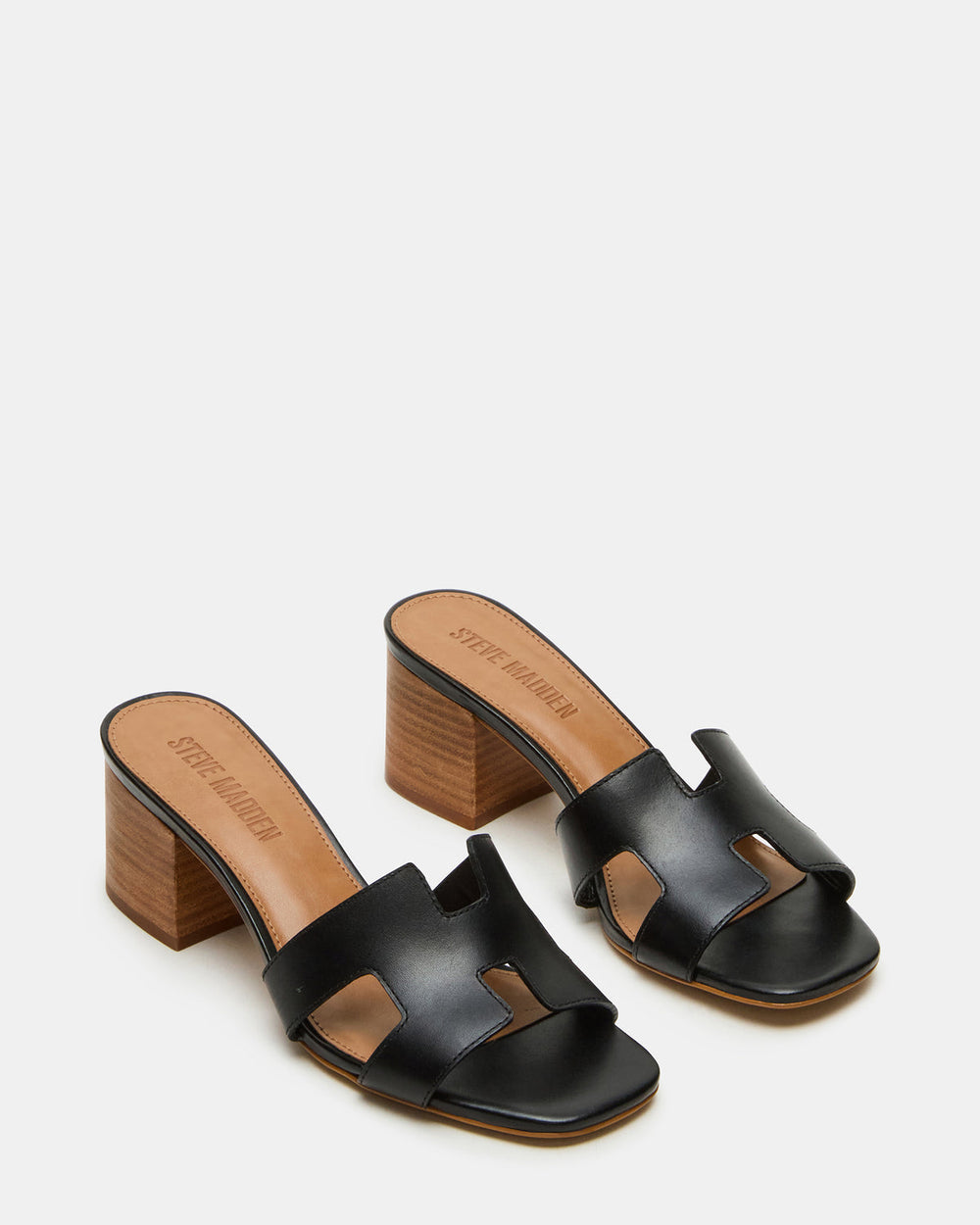 HANA Black Leather Square-Toe Mule Block Heel Women's Sandal | Steve Madden near me