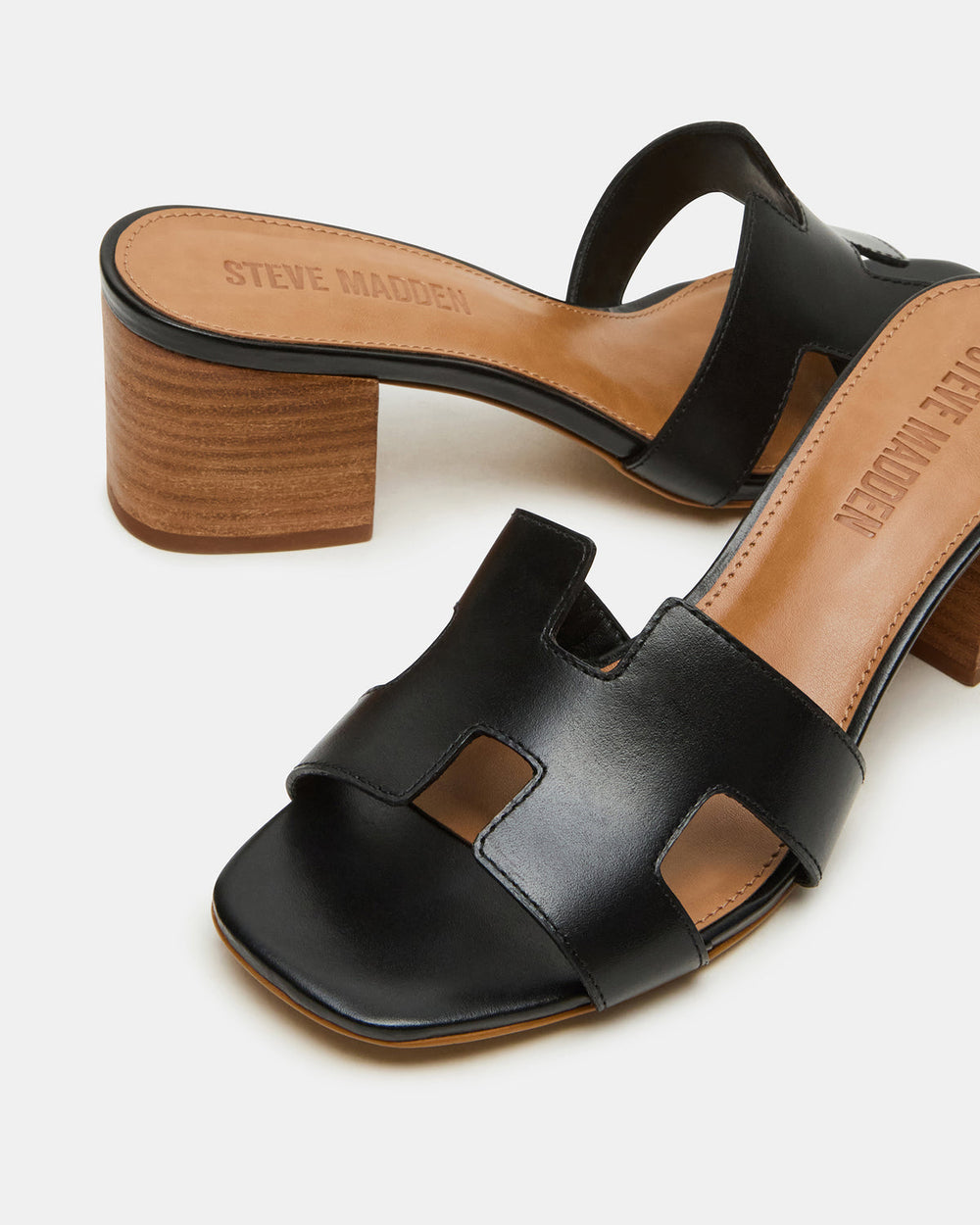 HANA Black Leather Square-Toe Mule Block Heel Women's Sandal | Steve Madden near me