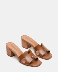 HANA Cognac Leather Square-Toe Mule Block Heel Women's Sandal | Steve Madden discount