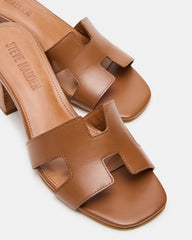 HANA Cognac Leather Square-Toe Mule Block Heel Women's Sandal | Steve Madden discount