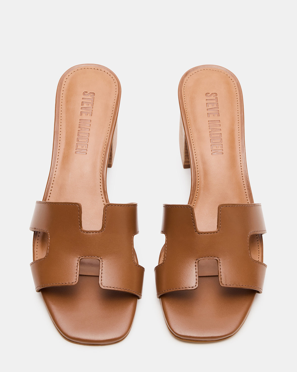 HANA Cognac Leather Square-Toe Mule Block Heel Women's Sandal | Steve Madden discount