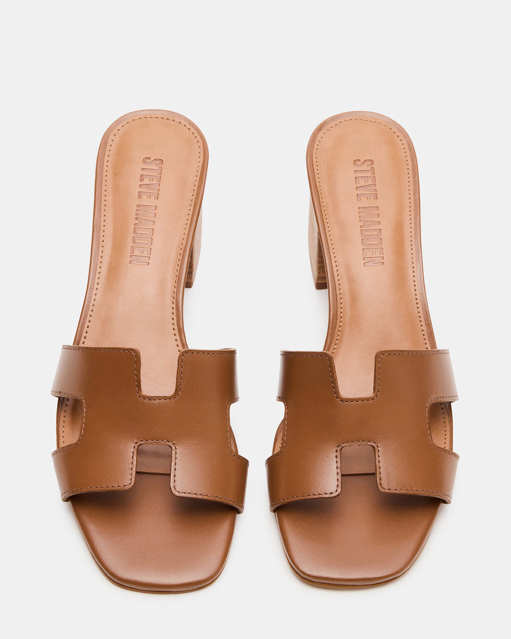 HANA Cognac Leather Square-Toe Mule Block Heel Women's Sandal | Steve Madden discount