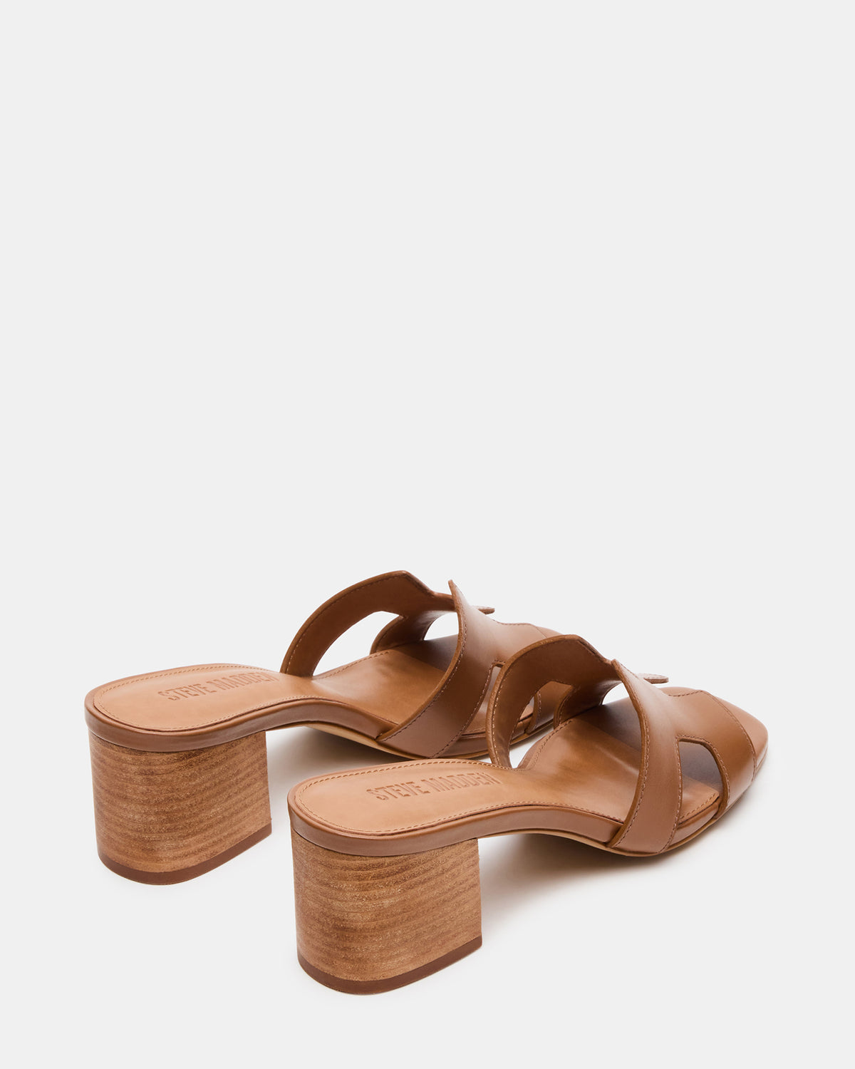 HANA Cognac Leather Square-Toe Mule Block Heel Women's Sandal | Steve Madden discount