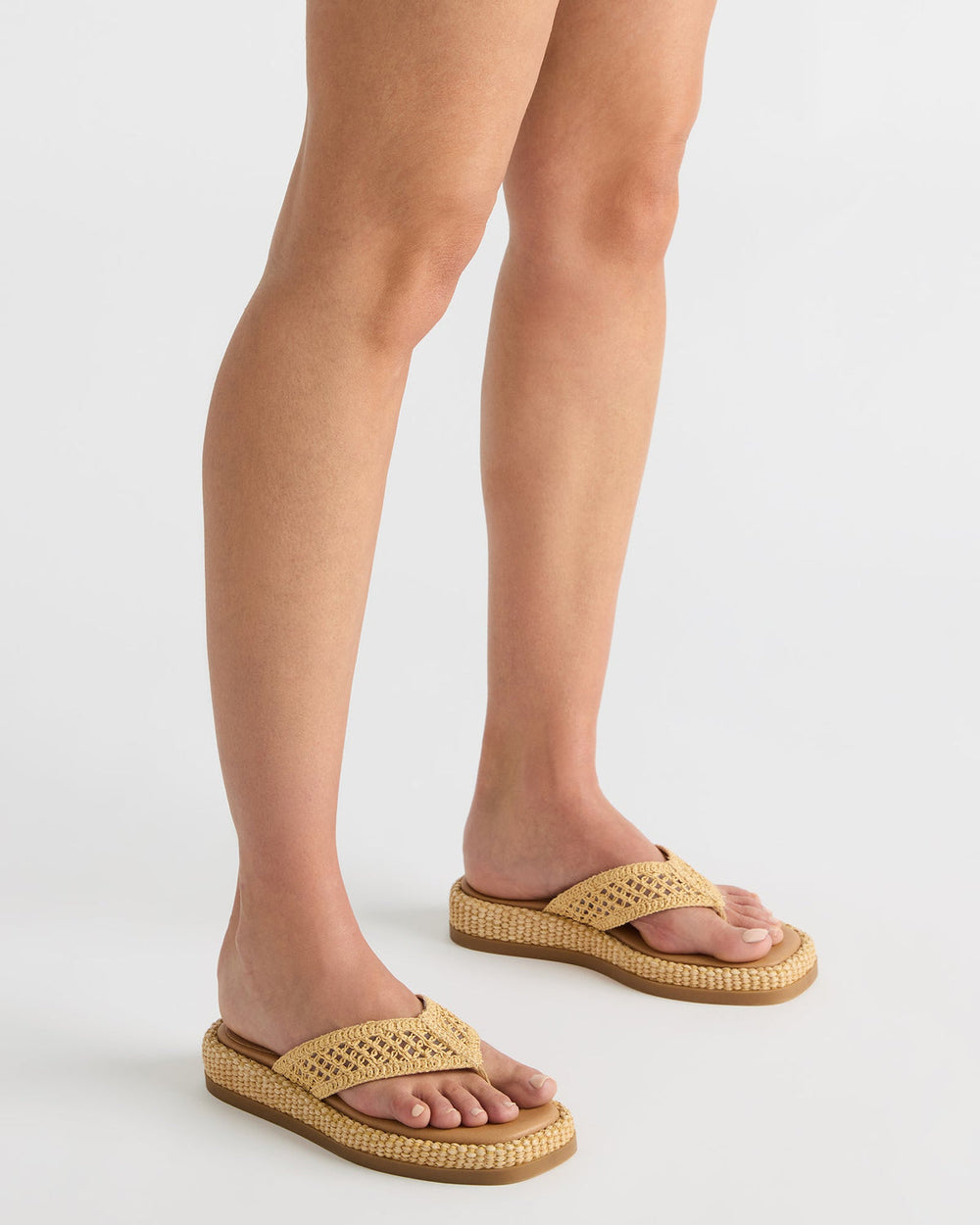 BELLA Natural Raffia Thong Square-Toe Platform Women's Sandal | Steve Madden US