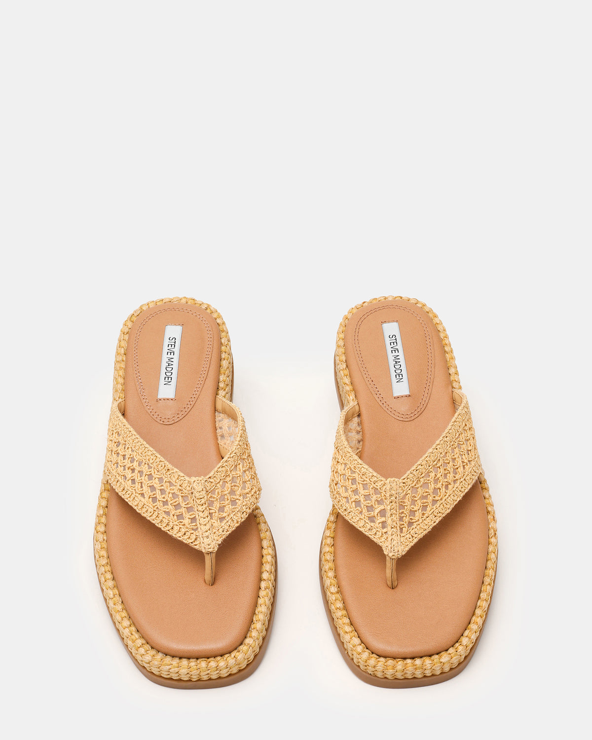 BELLA Natural Raffia Thong Square-Toe Platform Women's Sandal | Steve Madden US