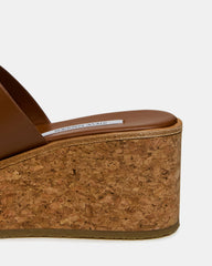 HARMONY Cognac Leather Wedge Mule Cork Platform Women's Sandal | Steve Madden for Sale