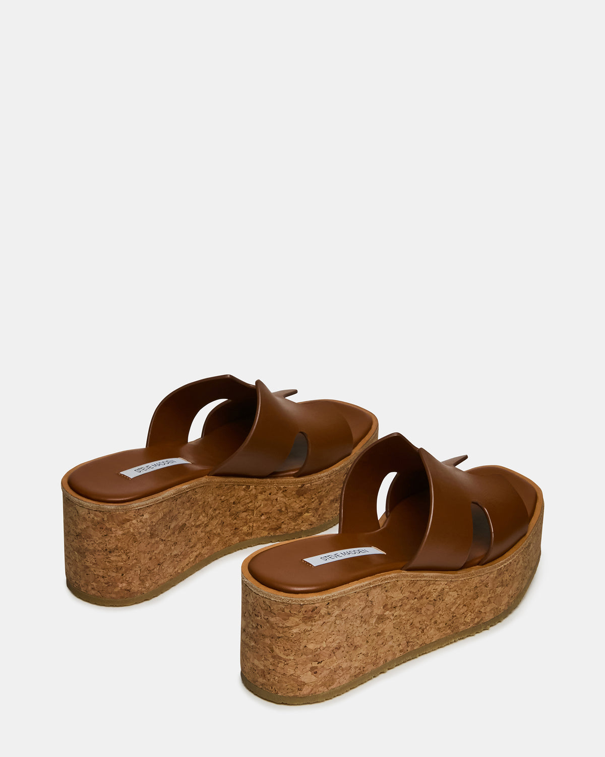 HARMONY Cognac Leather Wedge Mule Cork Platform Women's Sandal | Steve Madden for Sale