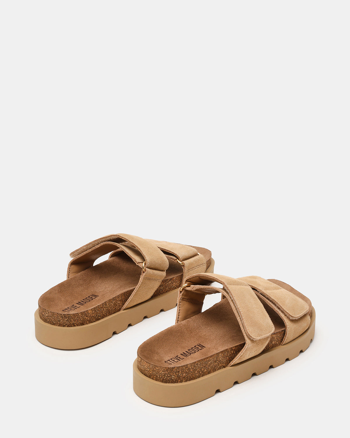 LUTHER Taupe Suede Velcro Strap Slip-On Square-Toe Women's Sandals | Steve Madden near me