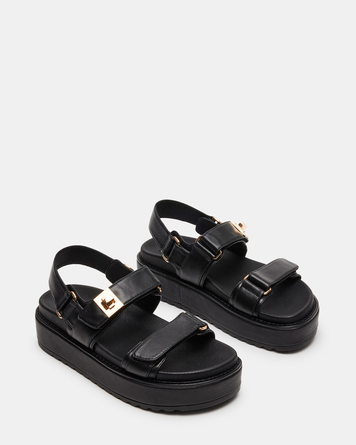 BIGMONA Black Leather Women's Platform Sandal | Steve Madden Sale