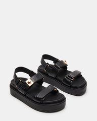 BIGMONA Black Leather Women's Platform Sandal | Steve Madden Sale