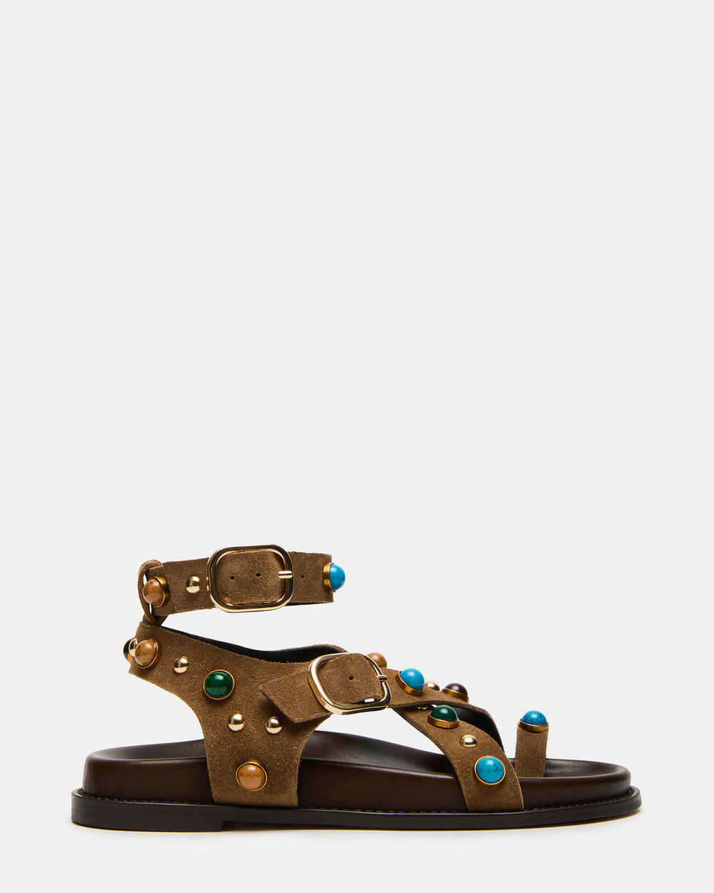 LINEAR Taupe Suede Strappy Footbed Studded Women's Sandal | Steve Madden near me