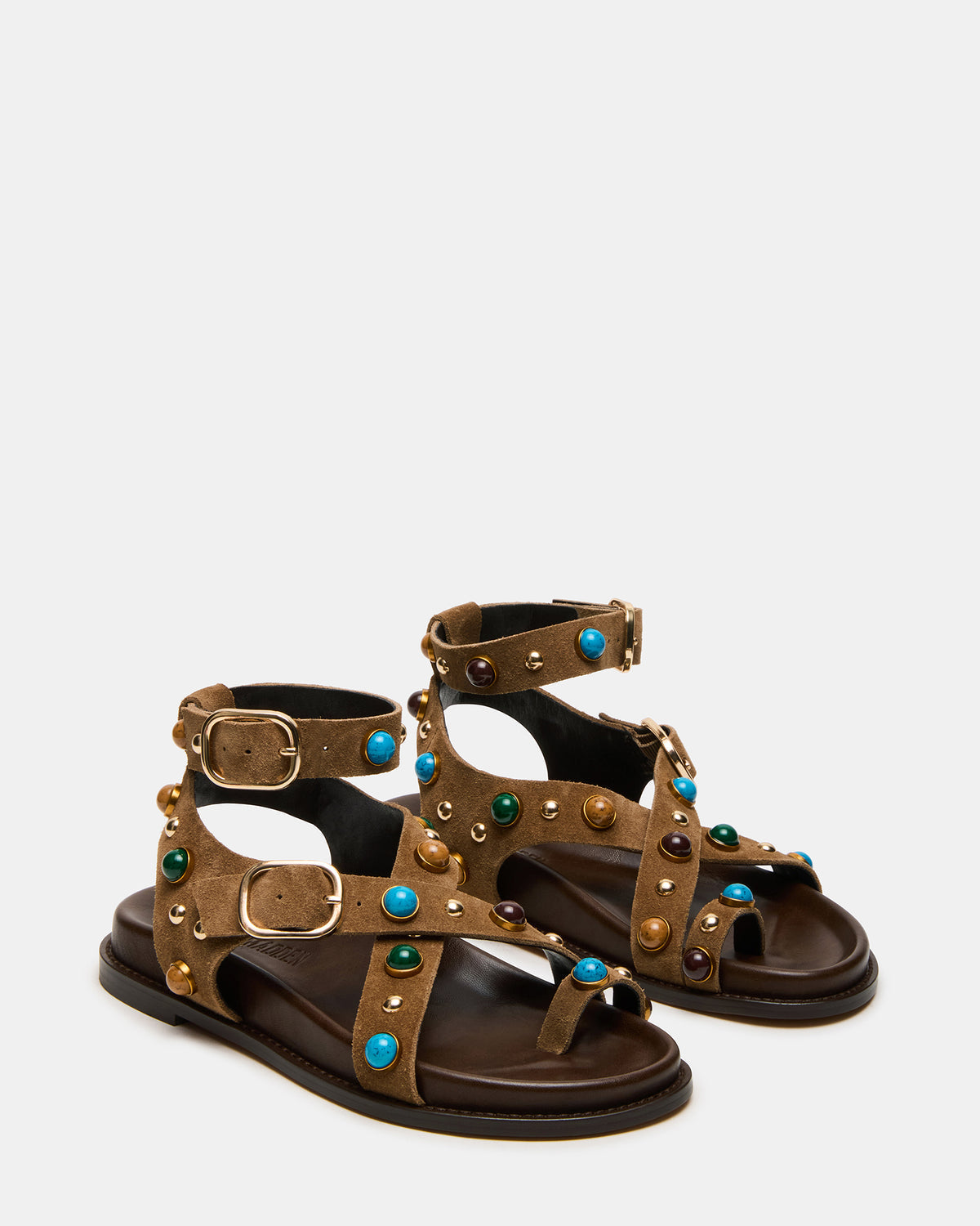 LINEAR Taupe Suede Strappy Footbed Studded Women's Sandal | Steve Madden near me