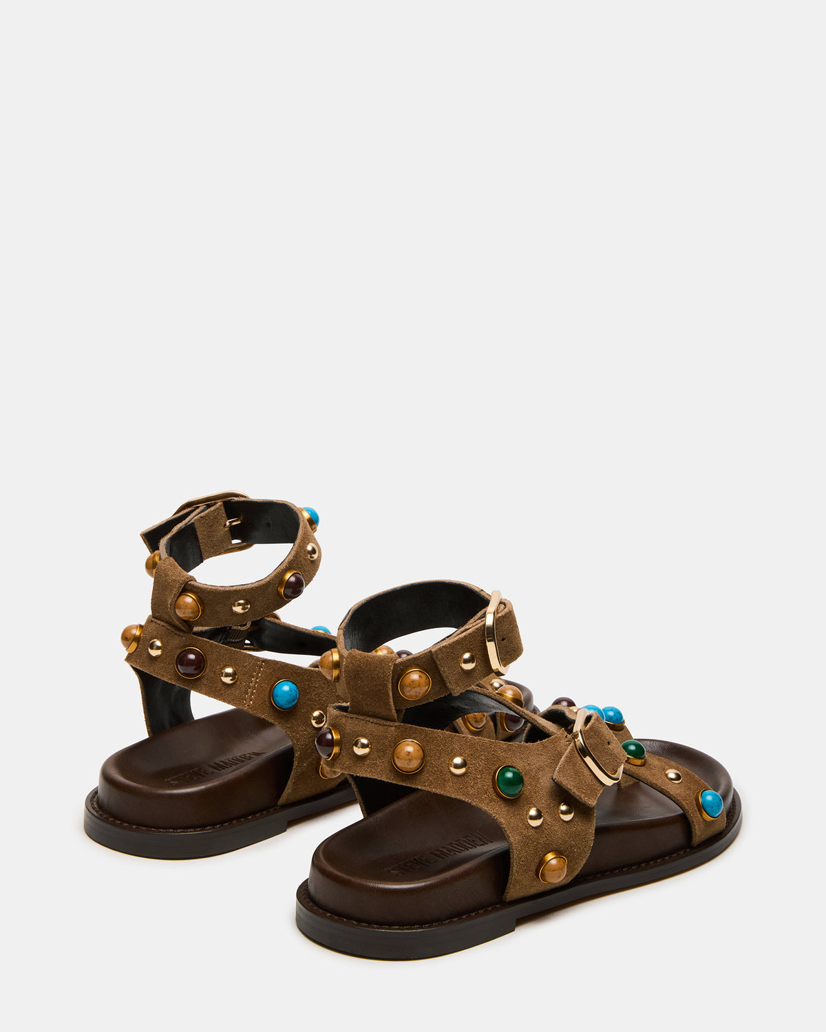LINEAR Taupe Suede Strappy Footbed Studded Women's Sandal | Steve Madden near me