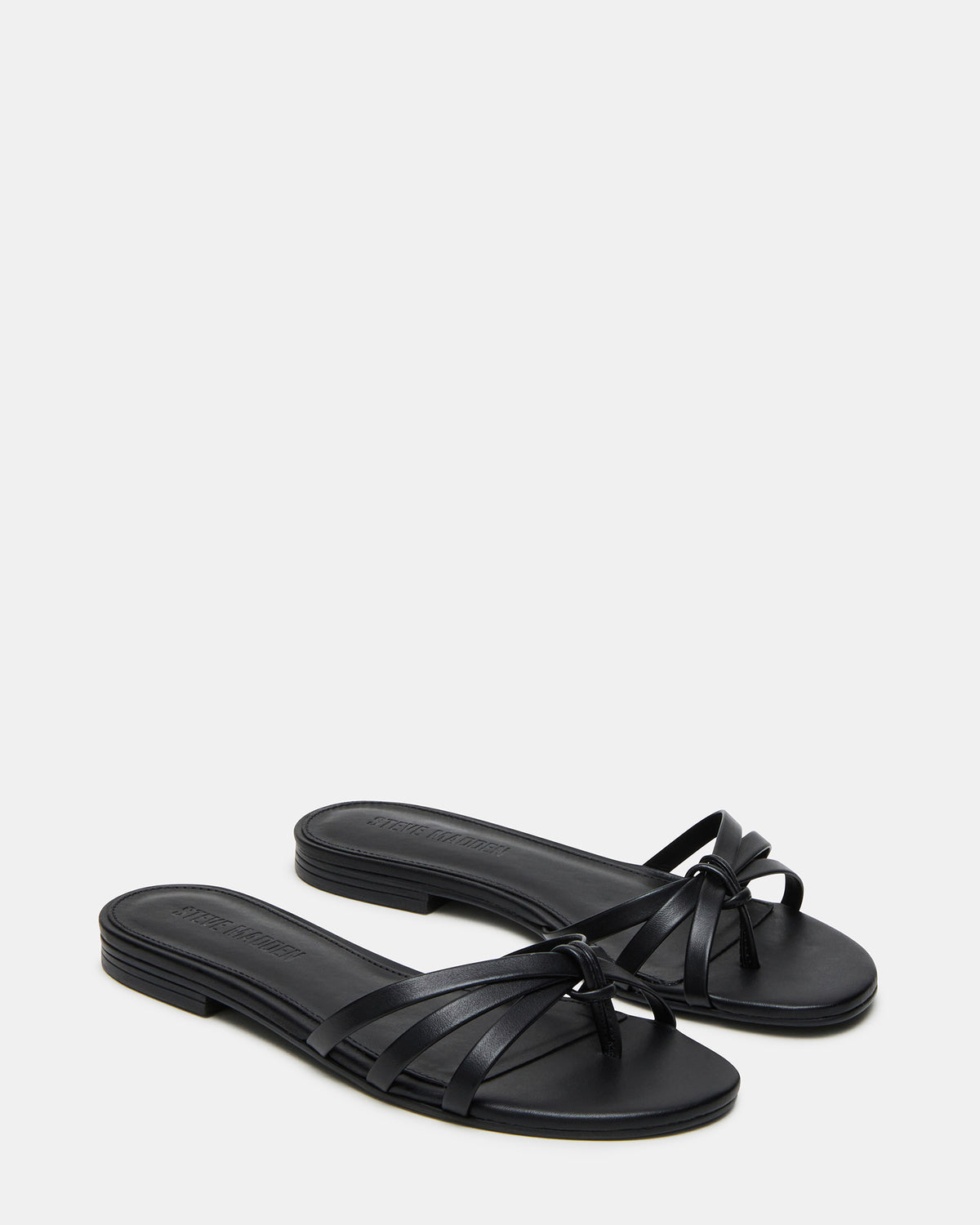 CALISSI Black Leather Strappy Slide Women's Sandal | Steve Madden US