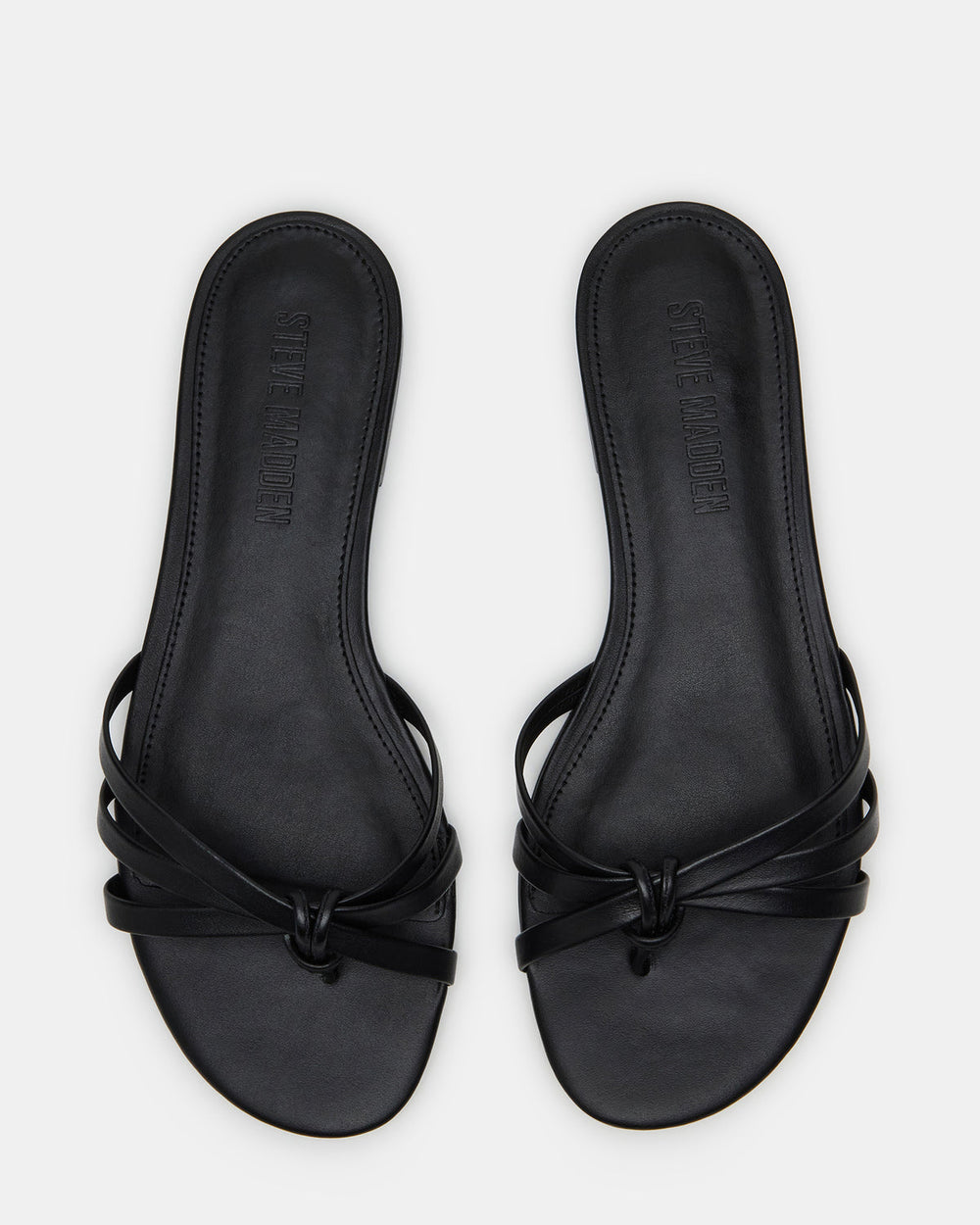 CALISSI Black Leather Strappy Slide Women's Sandal | Steve Madden US