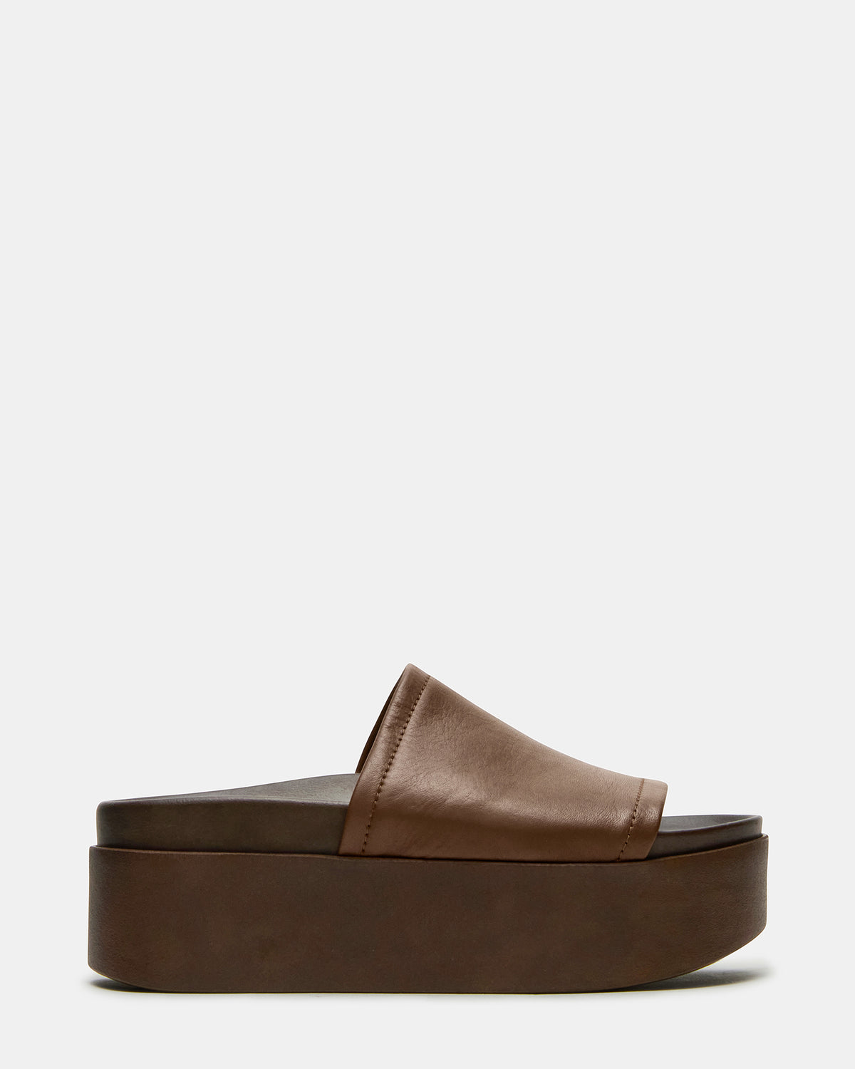 ARWEN Brown Leather Women's Platform Footbed Slide Chunky Sandal | Steve Madden Sale