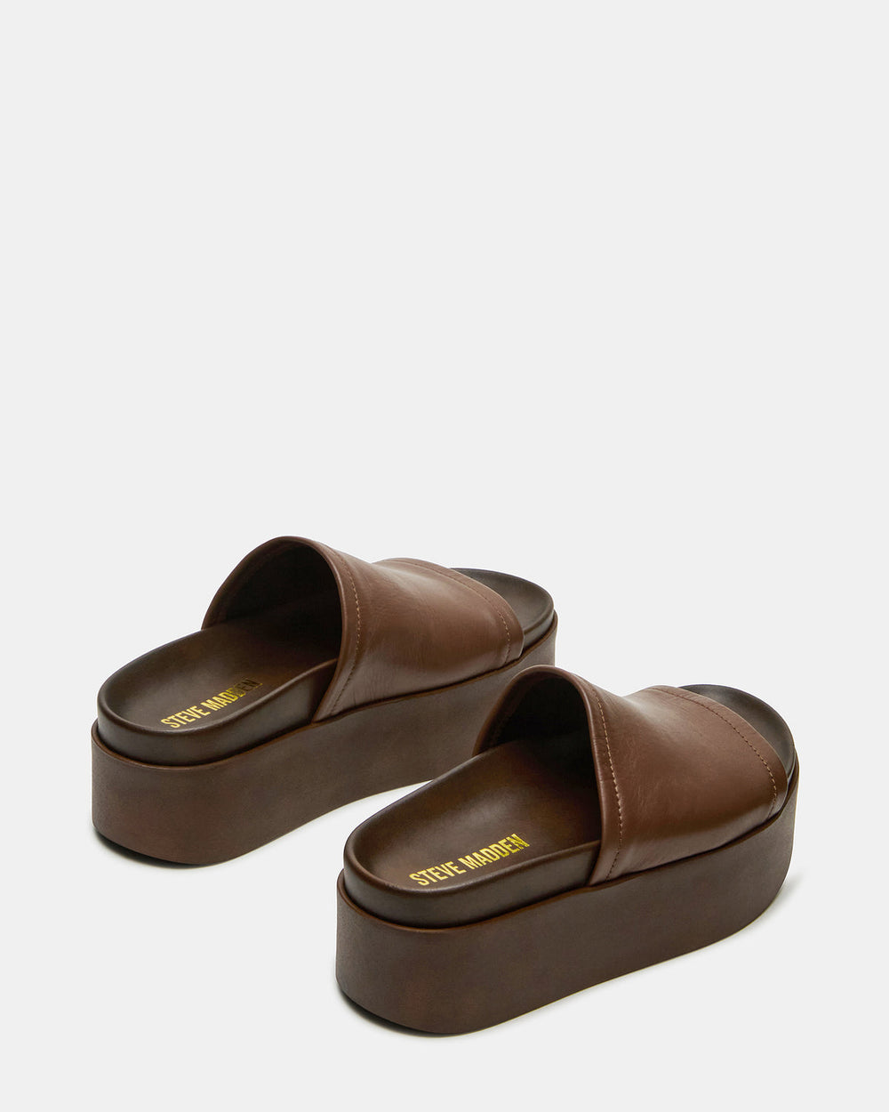 ARWEN Brown Leather Women's Platform Footbed Slide Chunky Sandal | Steve Madden Sale